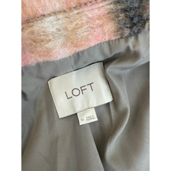 NWOT LOFT Plaid Double Breasted Coat Pink Gray Wool Blend Gorpcore Outdoor Sz M - Picture 9 of 10
